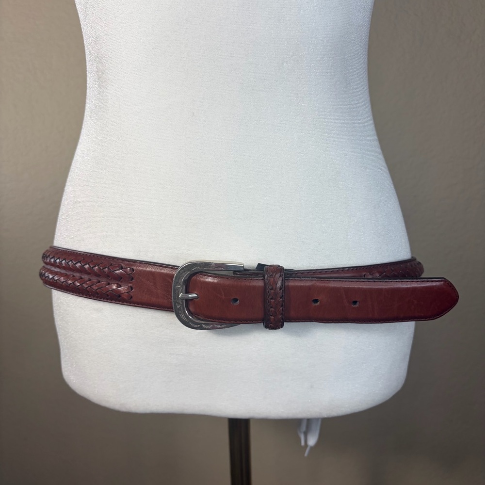 Vtg Brighton Belt Western Braided Leather Belt Silver Buckle Sz 36 Rodeo Boho